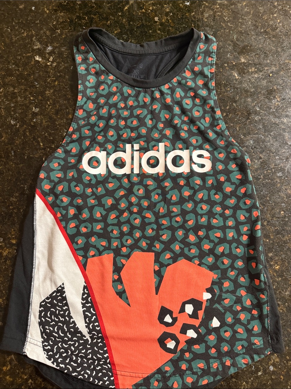 XS adidas Multicolor Printed Athletic Tank — Teal, Coral & Black
